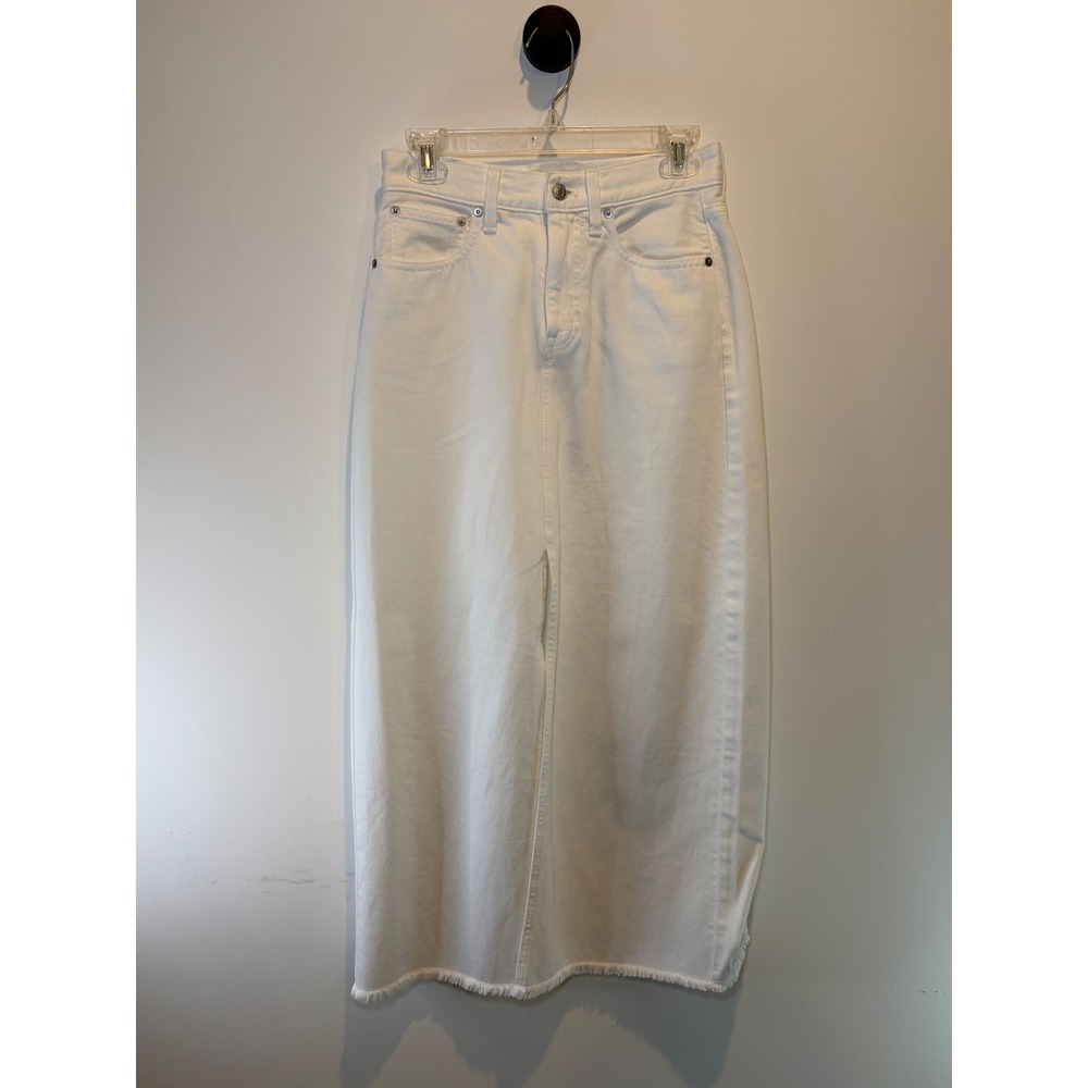 J.Crew Womens White Denim Maxi Skirt High Rise Frayed Hem Front Slit Size 25